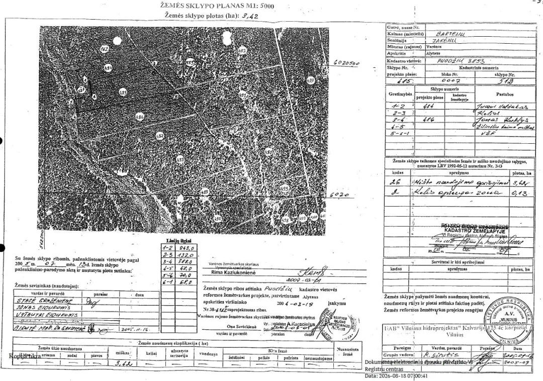 111/342 dalis 3,42 ha miškų ūkio paskirties žemės sklypo