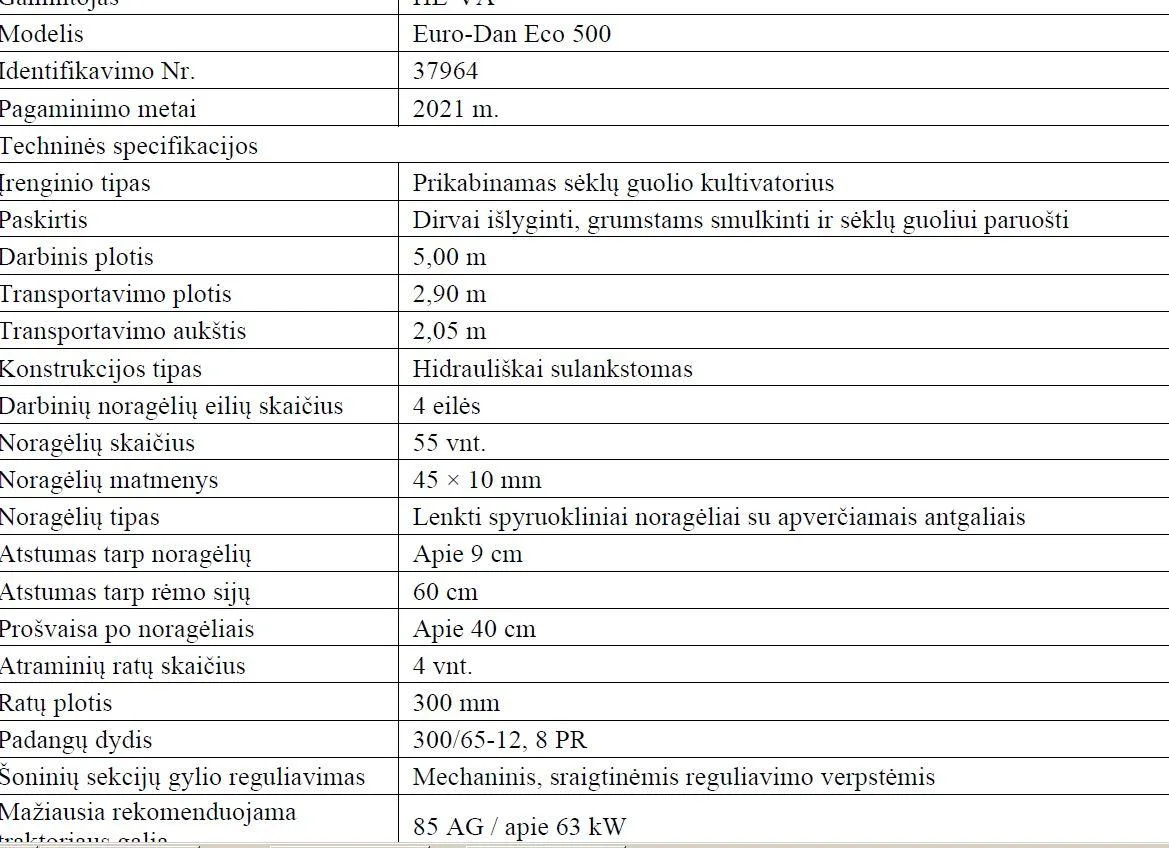 Prikabinamas kultivatorius He-VA Euro-Dan Eco 500, 2021 m.
